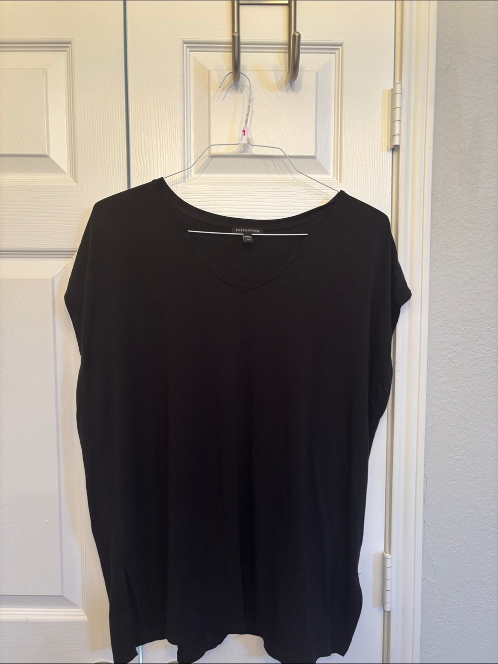 Eileen Fisher Black V-Neck Relaxed Tunic Top